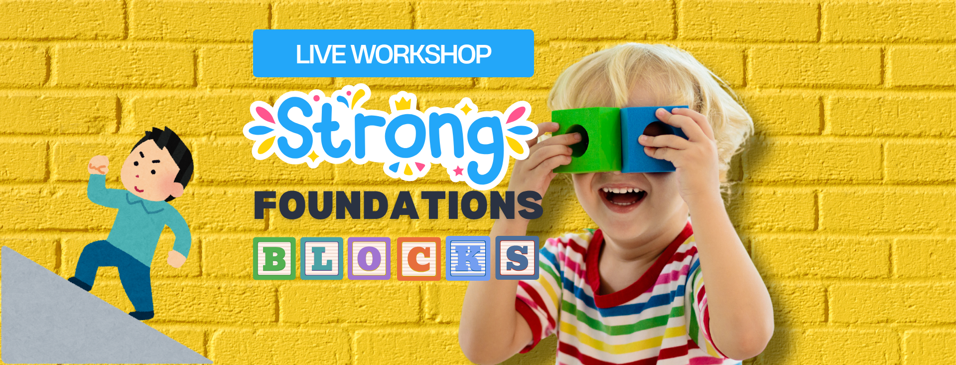 Child playing with colorful blocks at workshop
