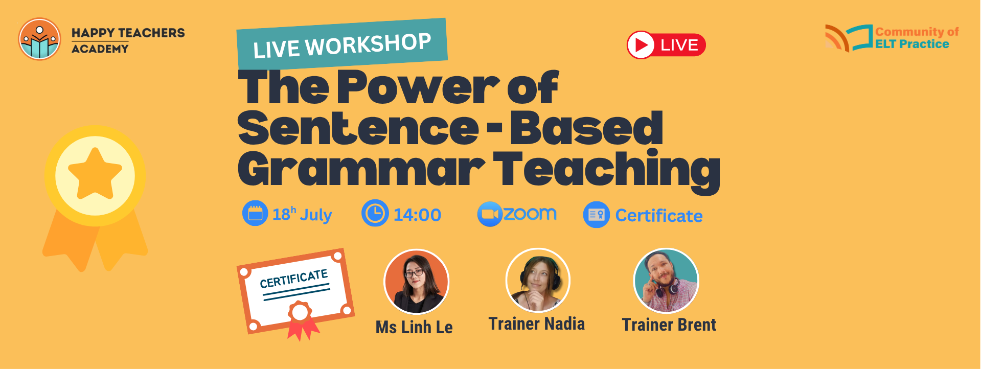 Live workshop on grammar teaching strategies, July 18th.